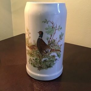 Vintage German Stoneware Large Beer Stein with Pheasant